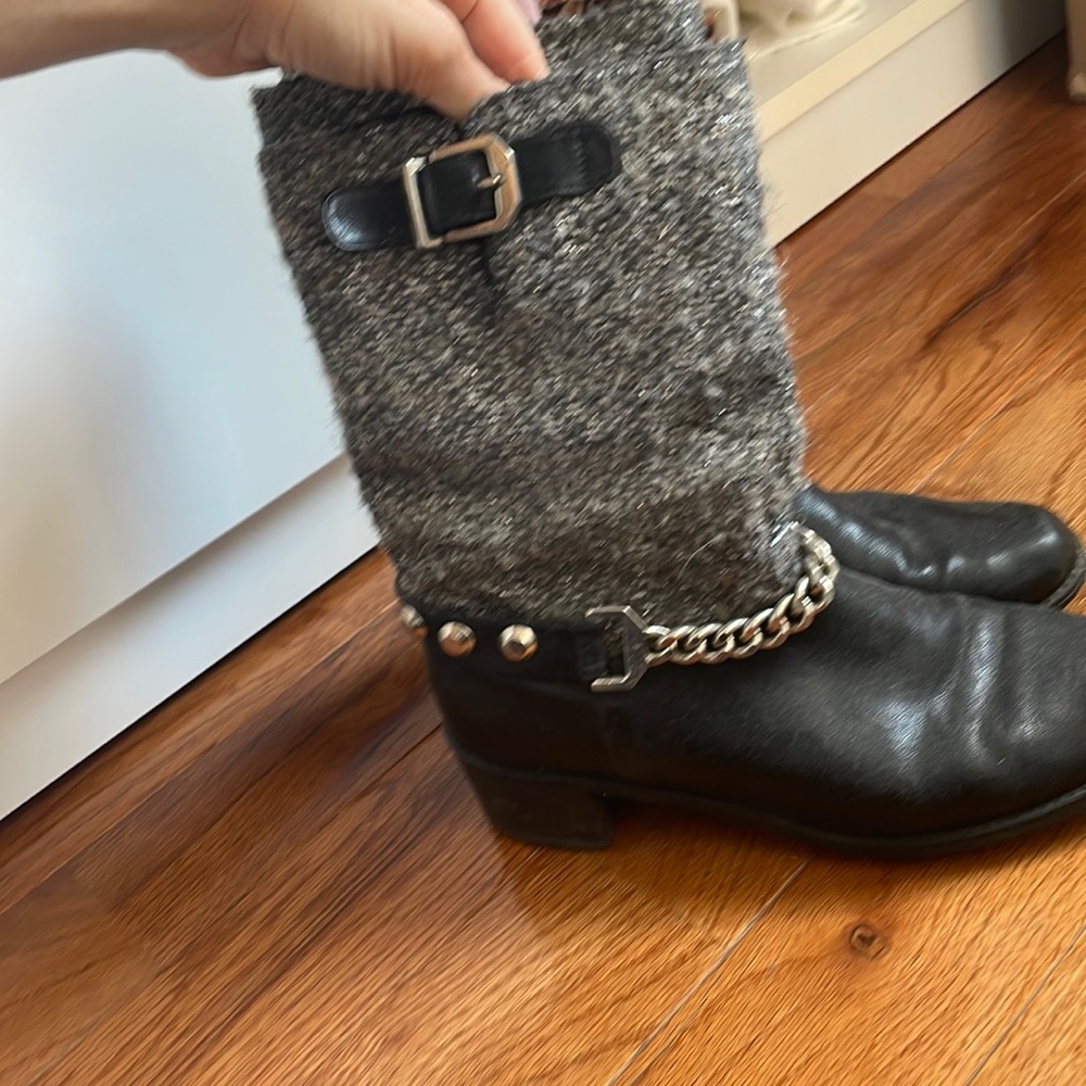 Stuart Weitzman Tweed and leather boots